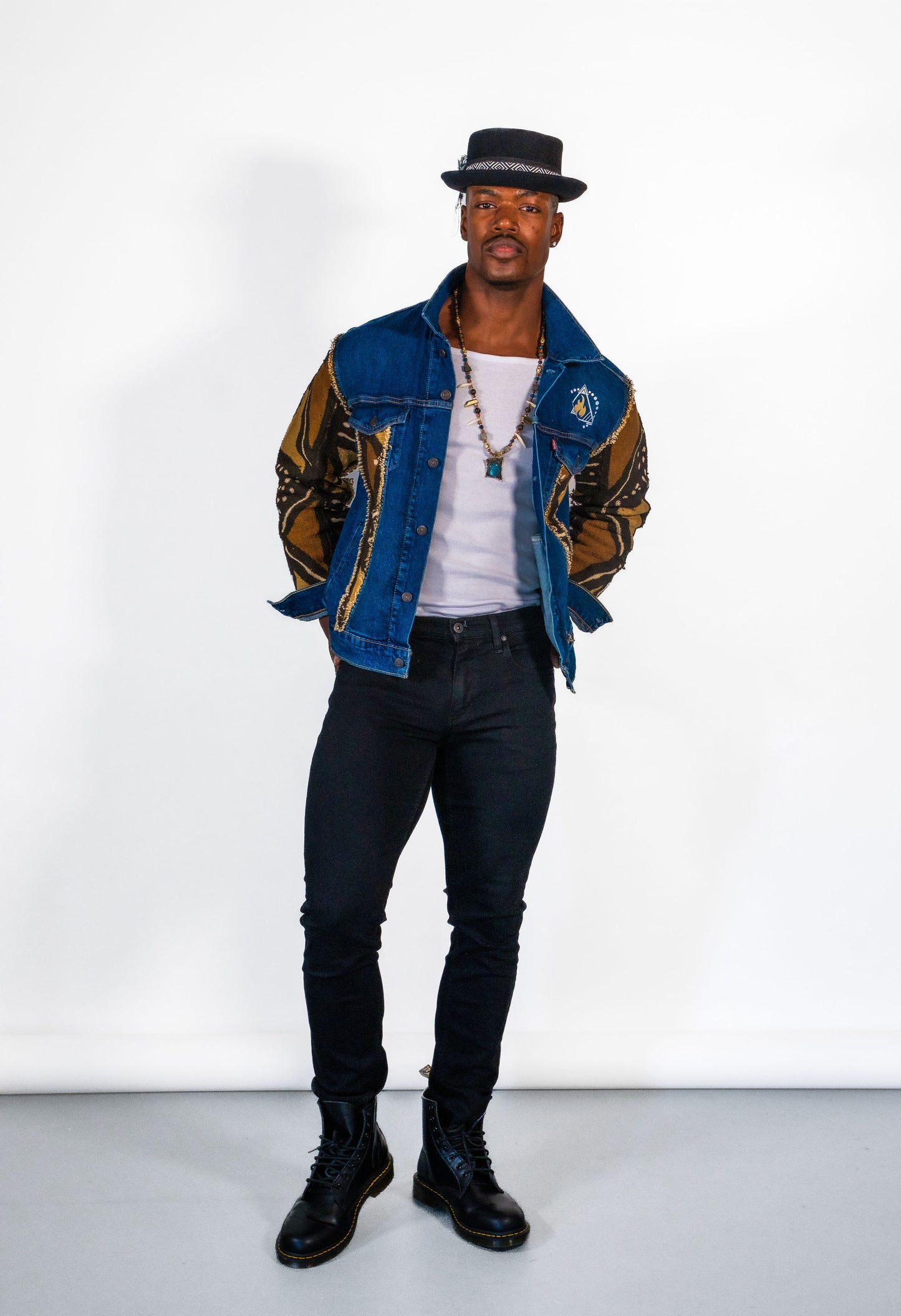 CUSTOM MUDCLOTH DENIM JACKET – BLUE