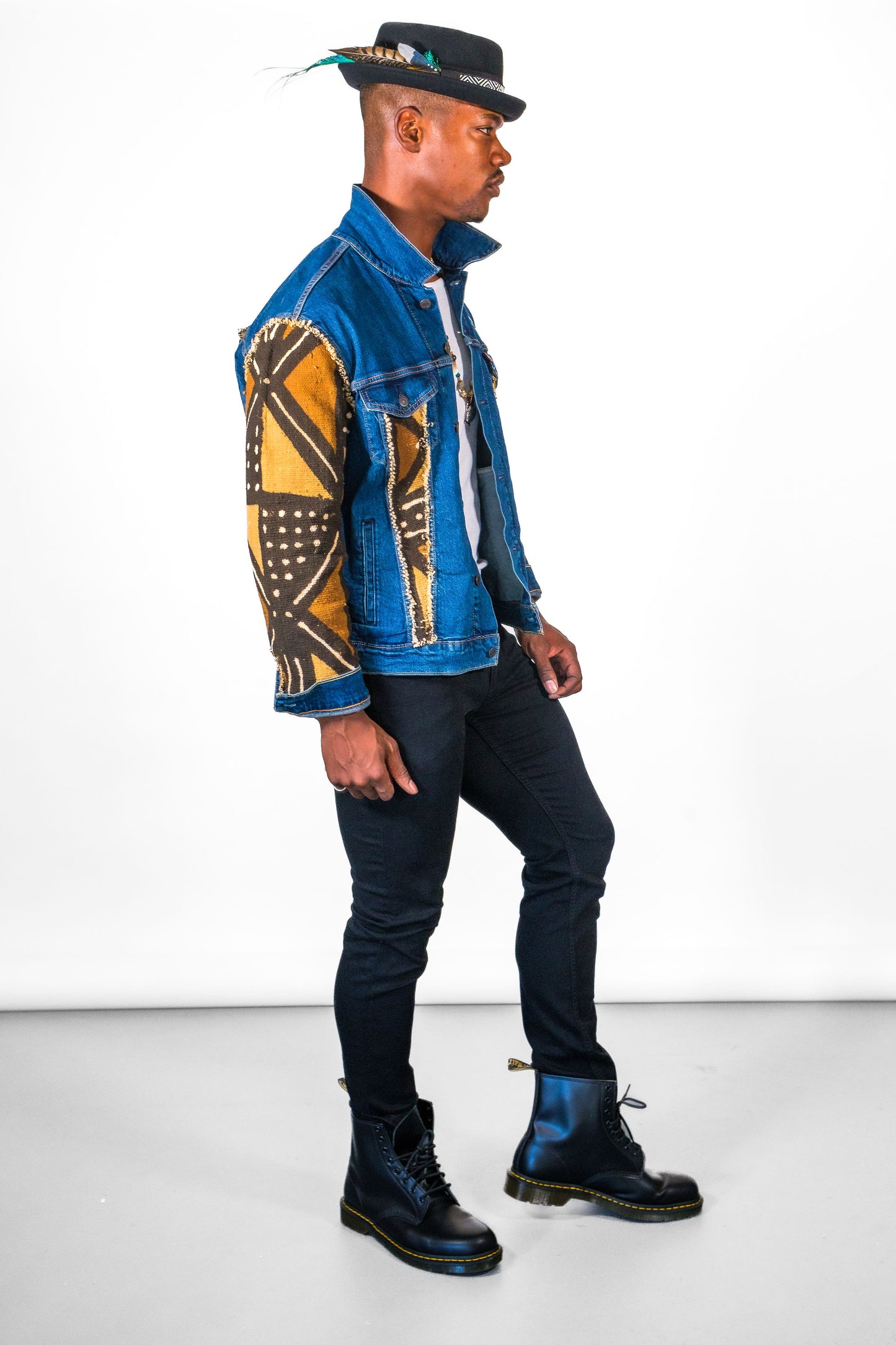 CUSTOM MUDCLOTH DENIM JACKET – BLUE