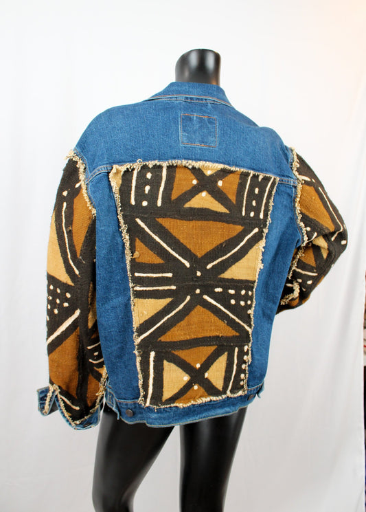 CUSTOM MUDCLOTH DENIM JACKET – BLUE