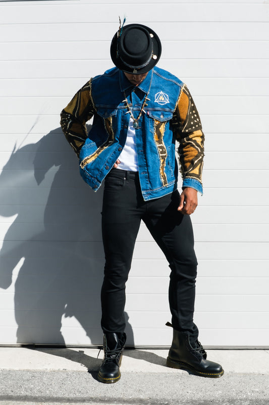 CUSTOM MUDCLOTH DENIM JACKET – BLUE
