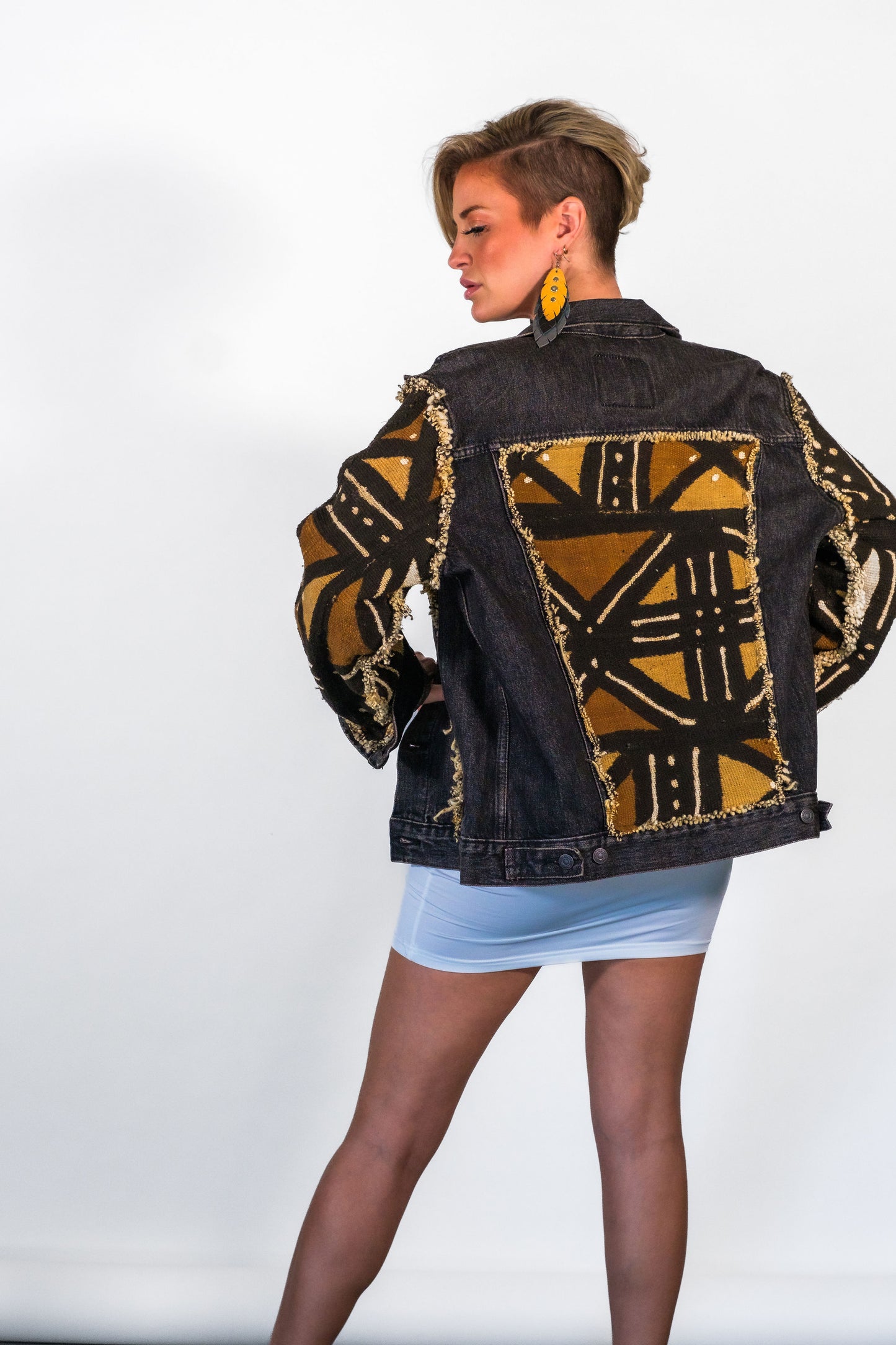 CUSTOM MUDCLOTH DENIM JACKET – BLACK
