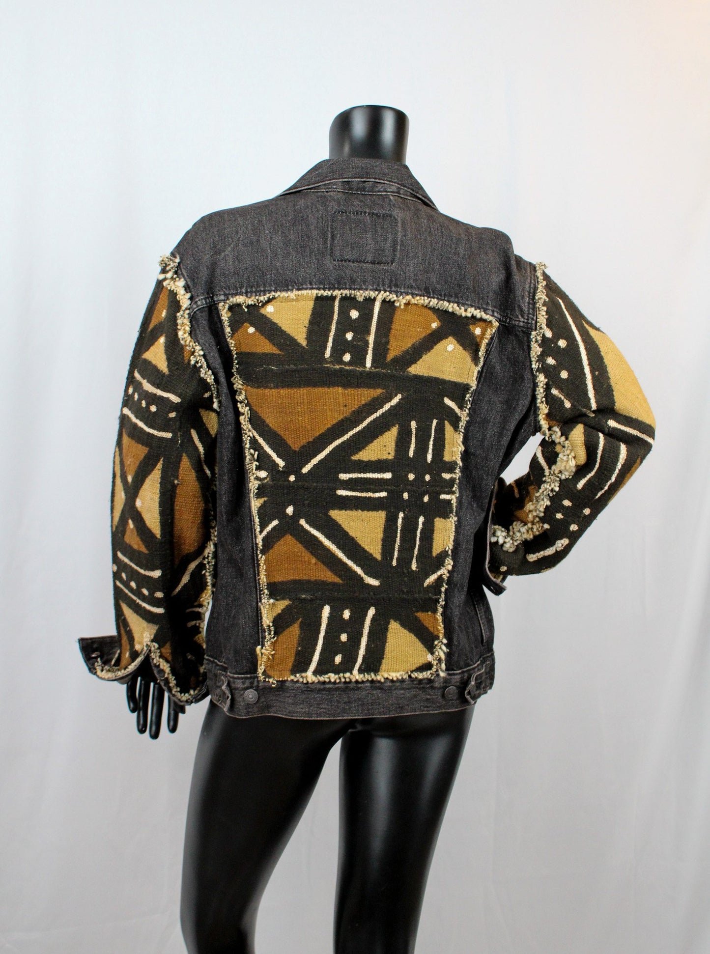 CUSTOM MUDCLOTH DENIM JACKET – BLACK