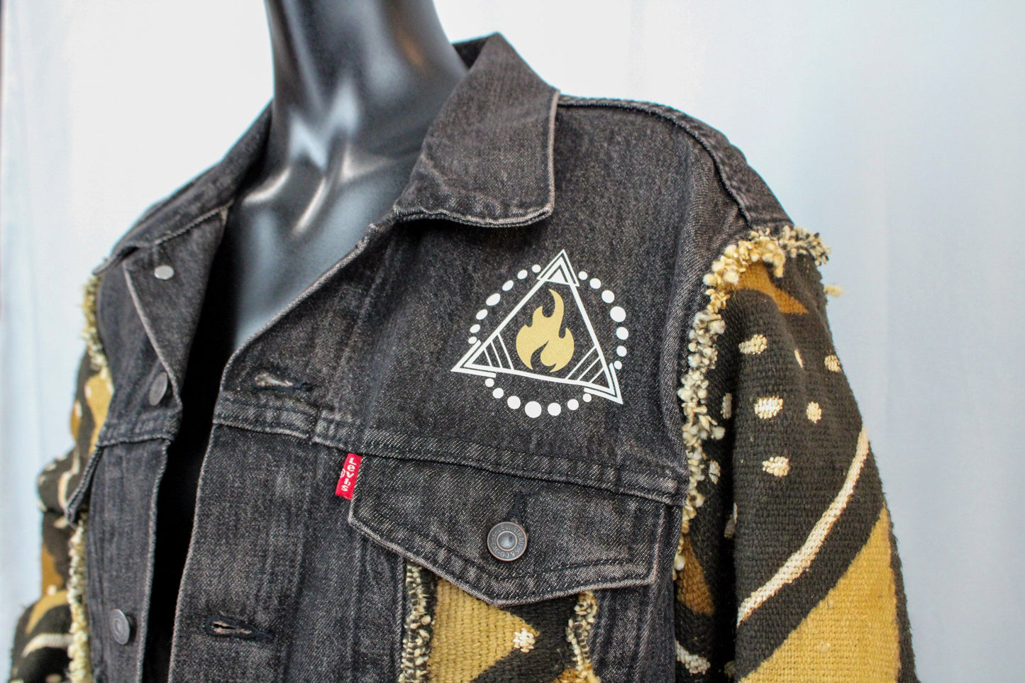 CUSTOM MUDCLOTH DENIM JACKET – BLACK