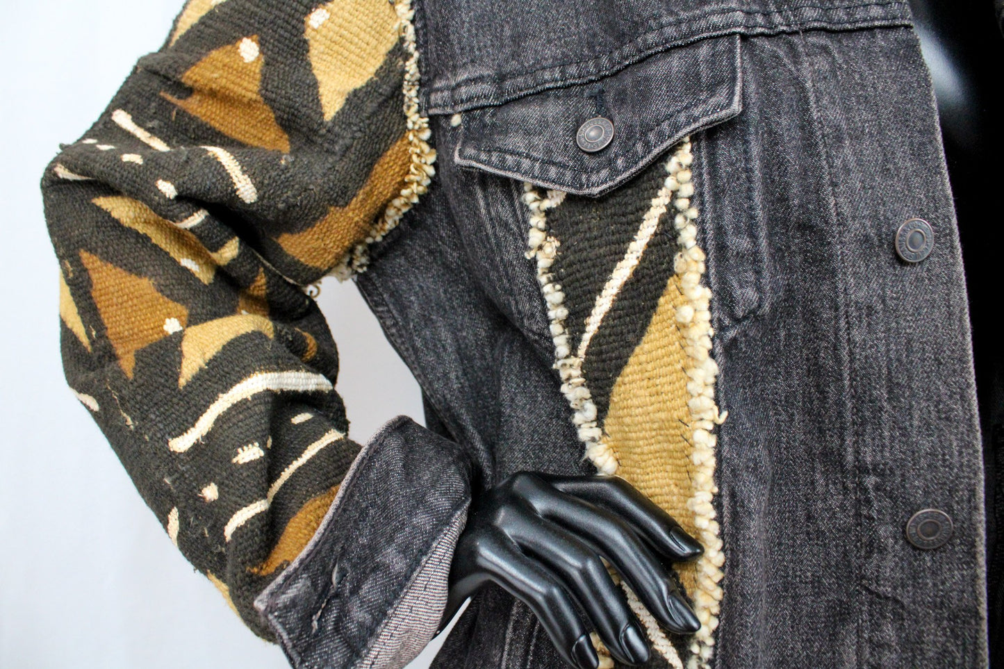 CUSTOM MUDCLOTH DENIM JACKET – BLACK
