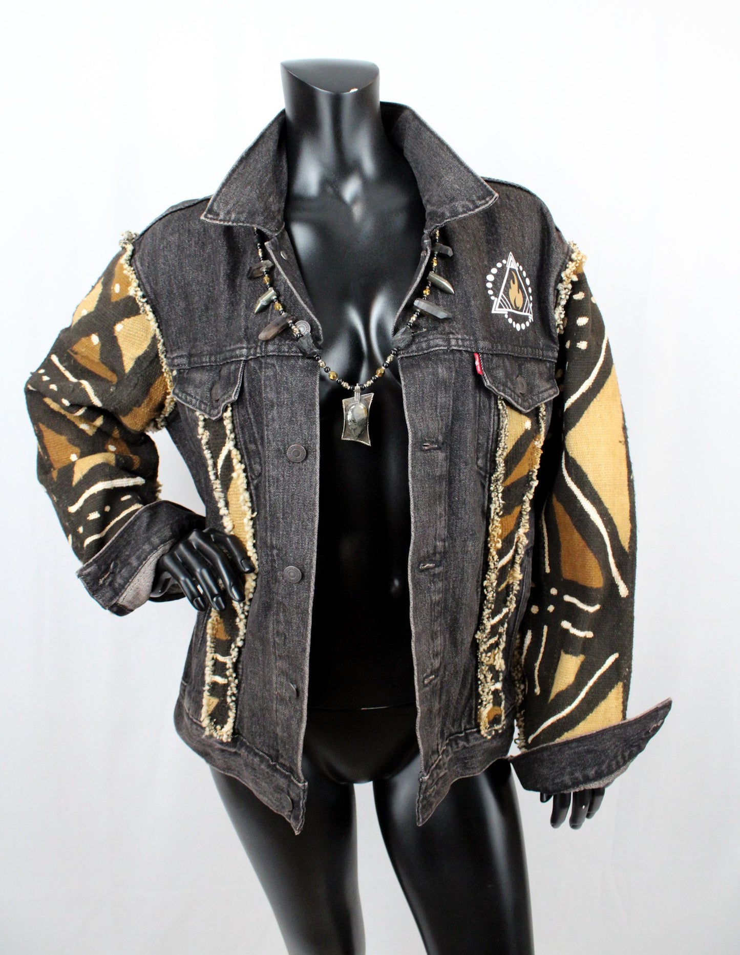 CUSTOM MUDCLOTH DENIM JACKET – BLACK