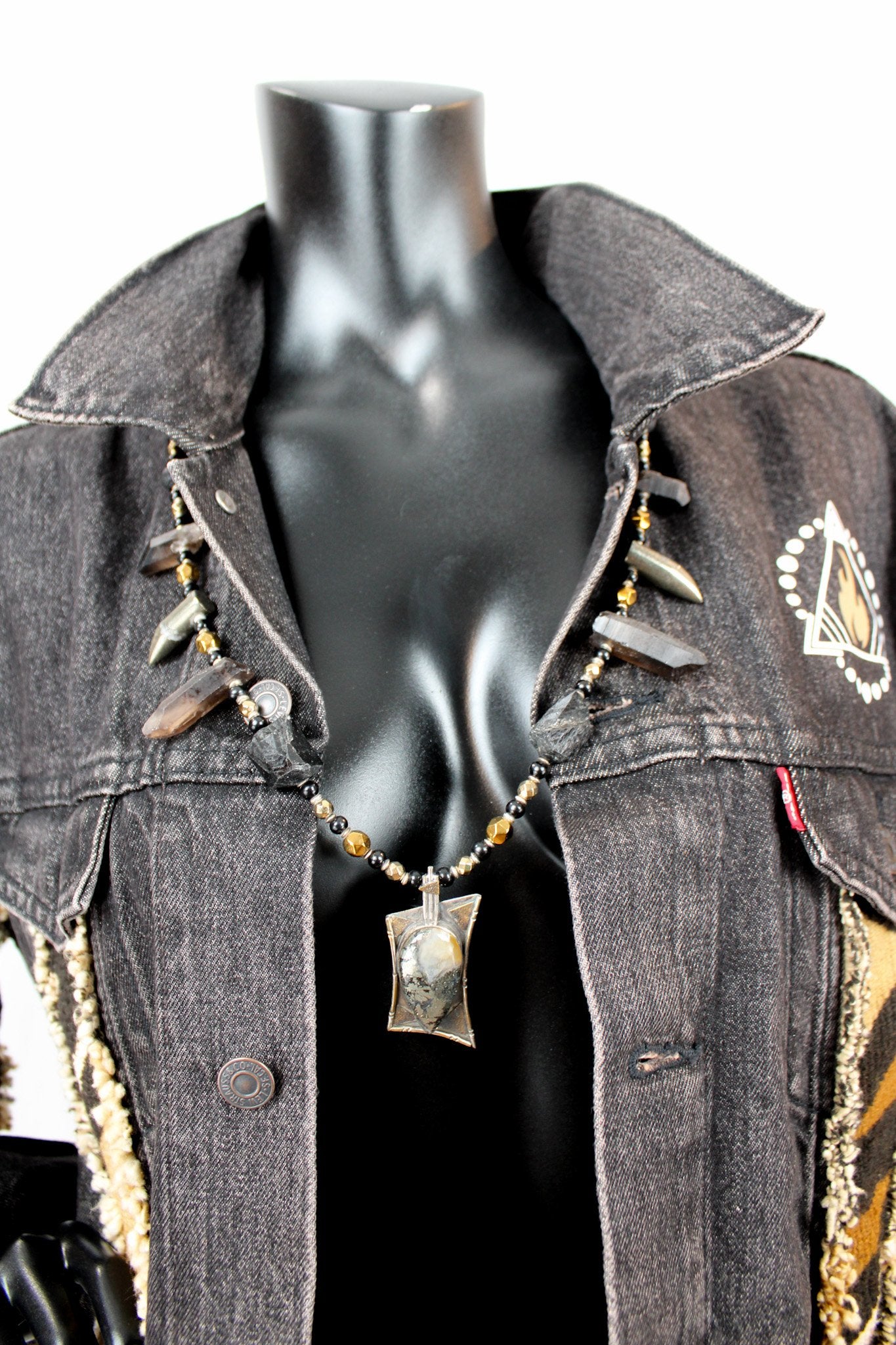 CUSTOM MUDCLOTH DENIM JACKET – BLACK